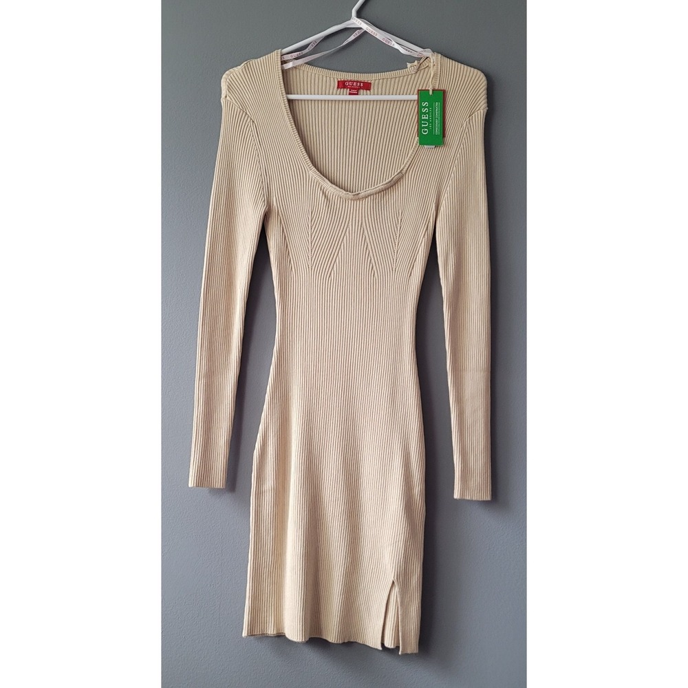 Guess‎ Women's Fitted Mini Knit Stretch Sweater Dress Long Sleeve Small